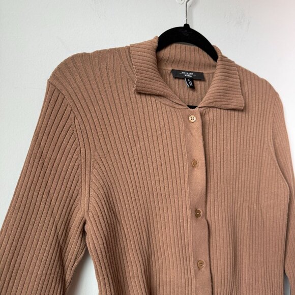 Max Mara Weekend Papiro Rib Knit Cardigan Brown Size L Quiet Luxury Minimalist - Picture 6 of 10